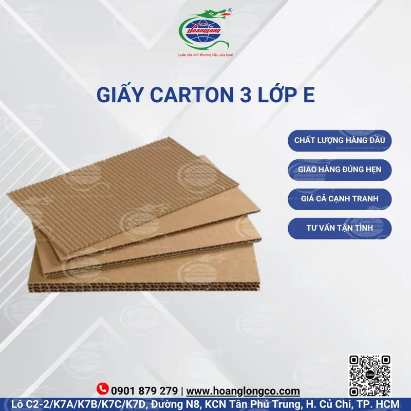 Sản phẩm giay carton song 3 lop e 1 — Công Ty Cổ Phần Đầu Tư Xuất Nhập Khẩu Quốc Tế Hoàng Long — MST 0312180069