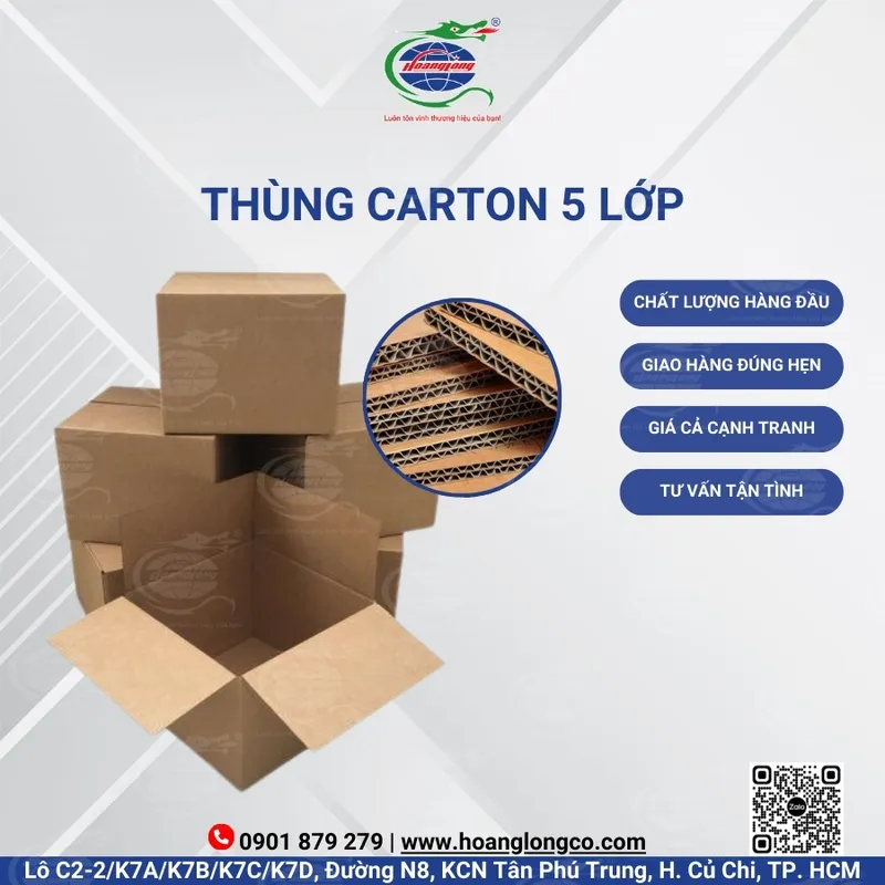 Sản phẩm Thung carton 5 lop — Công Ty Cổ Phần Đầu Tư Xuất Nhập Khẩu Quốc Tế Hoàng Long — MST 0312180069