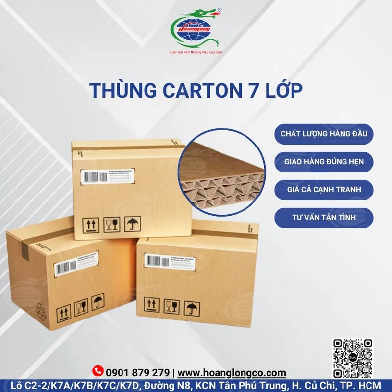 Sản phẩm thung carton 7 lop — Công Ty Cổ Phần Đầu Tư Xuất Nhập Khẩu Quốc Tế Hoàng Long — MST 0312180069