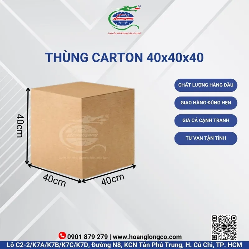 Sản phẩm thung carton 40x40x40 — Công Ty Cổ Phần Đầu Tư Xuất Nhập Khẩu Quốc Tế Hoàng Long — MST 0312180069