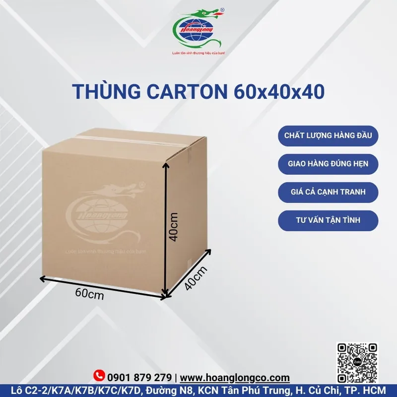 Sản phẩm thung carton 60x40x40 — Công Ty Cổ Phần Đầu Tư Xuất Nhập Khẩu Quốc Tế Hoàng Long — MST 0312180069