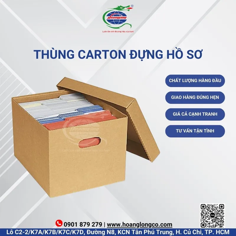 Sản phẩm thung carton dung ho so — Công Ty Cổ Phần Đầu Tư Xuất Nhập Khẩu Quốc Tế Hoàng Long — MST 0312180069