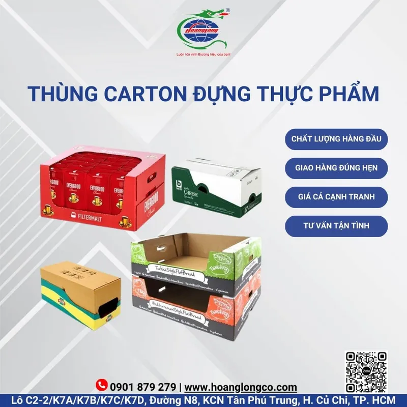 Sản phẩm Thung carton dung thuc pham — Công Ty Cổ Phần Đầu Tư Xuất Nhập Khẩu Quốc Tế Hoàng Long — MST 0312180069