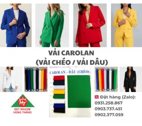 Sản phẩm chuyen det nhuom san xuat va cung cap si vai carolan33001 — Dệt May Hùng Thắng - Công Ty TNHH Sản Xuất Và Thương Mại Dệt Nhuộm May Hùng
Thắng — MST 0312337016