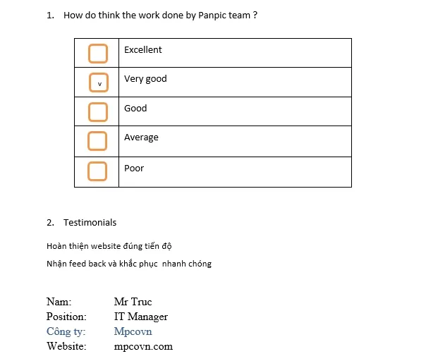 Sản phẩm panpic phan hoi website mpcovn — Công Ty Công Nghệ Panpic — MST 0312405996