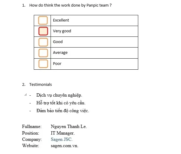 Sản phẩm panpic rating review by sagen — Công Ty Công Nghệ Panpic — MST 0312405996