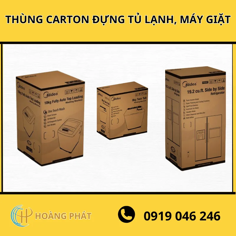 Sản phẩm Xuong san xuat thung carton dung tu lanh may giat — Bao Bì Hoàng Phát - Công Ty TNHH Sản Xuất Thương Mại Bao Bì Hoàng Phát — MST 0312425350