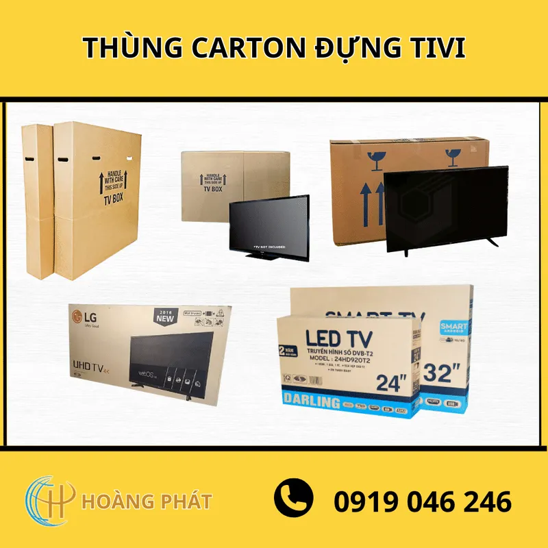 Sản phẩm thung carton dung tivi pho bien — Bao Bì Hoàng Phát - Công Ty TNHH Sản Xuất Thương Mại Bao Bì Hoàng Phát — MST 0312425350