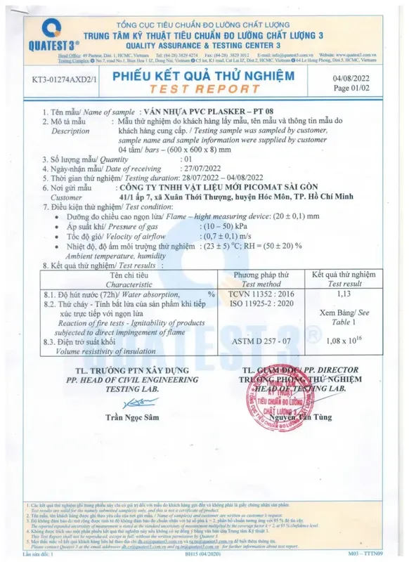 Sản phẩm TEST CHONG CHAY CHONG AM cach dien 745x1024 — Công Ty TNHH Vật Liệu Mới Picomat Sài Gòn — MST 0312465473