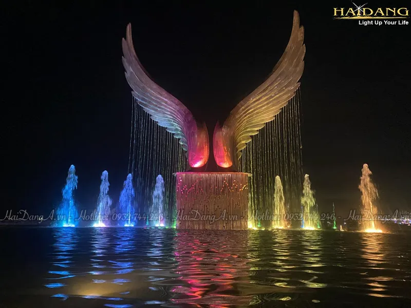 Sản phẩm Cac tia nuoc chay ra tu canh chim ket hop cac voi phun nuoc tu duoi len — Công Ty TNHH Tự Động Hóa Giải Trí Hải Đăng — MST 0312471011