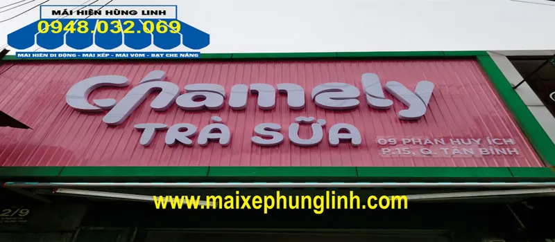Sản phẩm bang hieu tol song chu mica noi di den quan tra sua — Mái Che Hùng Linh - Công Ty TNHH Sản Xuất Thương Mại Dịch Vụ Quảng Cáo Hùng Linh — MST 0312540321