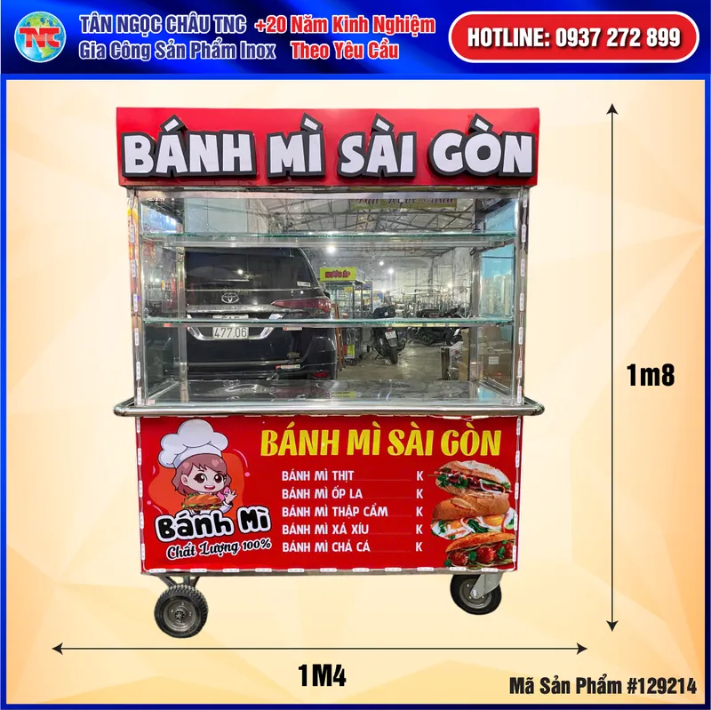 Sản phẩm 22.11.24 xe banh mi 1m4 01 — Inox Tân Ngọc Châu - Công Ty TNHH Thương Mại Dịch Vụ Sản Xuất Tân Ngọc Châu TNC — MST 0312558103