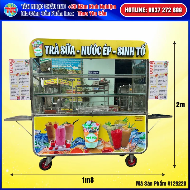 Sản phẩm 23.11.24 Xe tra sua 1m8 01 — Inox Tân Ngọc Châu - Công Ty TNHH Thương Mại Dịch Vụ Sản Xuất Tân Ngọc Châu TNC — MST 0312558103