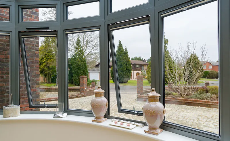 Sản phẩm Grey aluminium bow window interior — Công Ty TNHH Xuất Nhập Khẩu Quốc Tế Alhaco — MST 0312691440