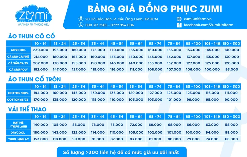 Sản phẩm bao gia — áo Thun Đồng Phục Zumi - Công Ty TNHH Thương Mại Dịch Vụ Trường Vân — MST 0312840445