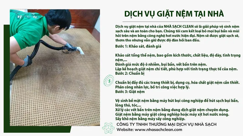 Sản phẩm Dich vu giat nem tai nha nha sach clean 1 — Công Ty TNHH Thương Mại Vệ Sinh Công Nghiệp Nhà Sạch — MST 0313098970