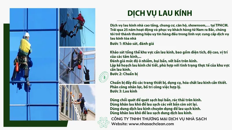 Sản phẩm Dich vu lau kinh nha sach clean — Công Ty TNHH Thương Mại Vệ Sinh Công Nghiệp Nhà Sạch — MST 0313098970