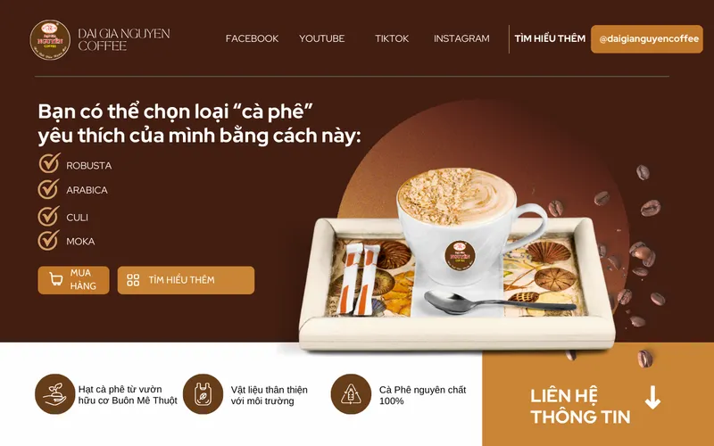Sản phẩm green modern coffee product landing page website desktop prototye 1  — Công Ty TNHH SX TM DV Cà Phê Đại Gia Nguyễn — MST 0313150797