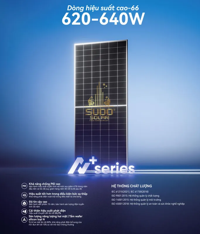 Sản phẩm Tam Pin Mat Troi Hieu Suat Cao QM210THCDQ 620–640W — SUDO SOLAR - Công Ty TNHH Sản Xuất Cửa Miền Nam — MST 0313323136