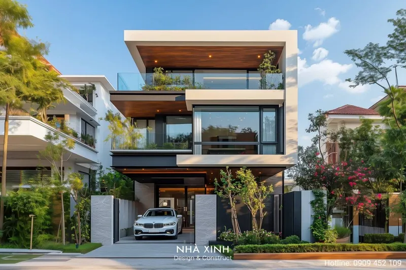 Sản phẩm theme 1724904701 biet thu hien dai mai bang co gara xe hoi sang trong 1 — Nhà Xinh Center - Công Ty Cổ Phần Kiến Trúc Xây Dựng Nhà Xinh — MST 0313328409
