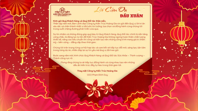 Sản phẩm kien truc hoang gia loi cam on dau xuan 2026 — Công Ty Thiết Kế Xây Dựng Kiến Trúc Hoàng Gia — MST 0313459070