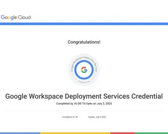 Sản phẩm Google Workspace Deployment Services Credential 8 rd9wv2vezrkvngqkzwmtbu5c5rjn4w1pv5ye66i1s8 — Công Ty TNHH Công Nghệ Mật Mã — MST 0313496639
