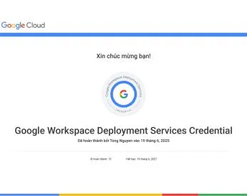 Sản phẩm Google Workspace Deployment Services Credential 9 rd9wv0zqm3ib08tbavtk6umeyzswphu96wnf7mku4o — Công Ty TNHH Công Nghệ Mật Mã — MST 0313496639