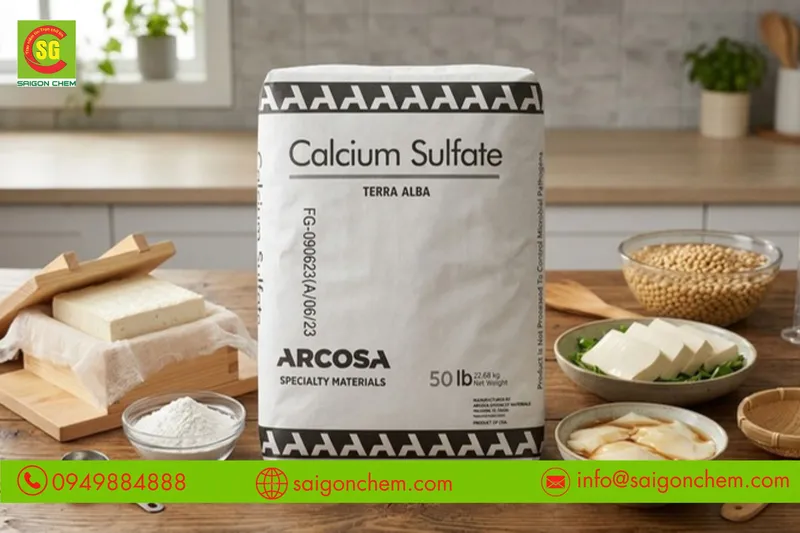 Sản phẩm calcium sulfate lam dau hu — Phụ Gia Thực Phẩm Sài Gòn Chem - Công Ty TNHH Xuất Nhập Khẩu Sài Gòn Chem — MST 0313621189