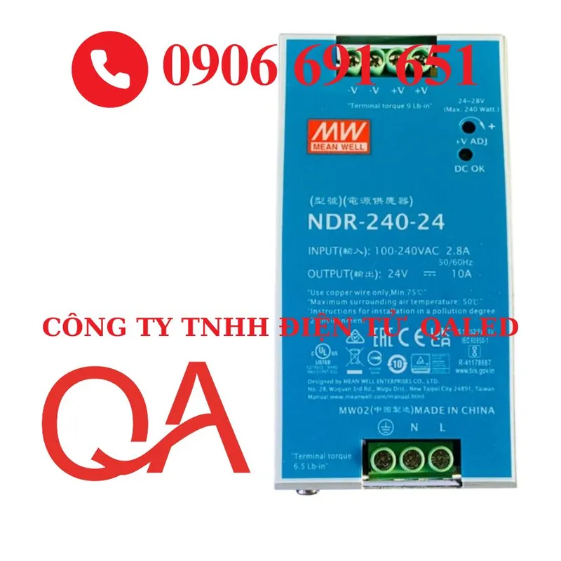 Sản phẩm Nguon Meanwell NDR 240 24 — LED QALED - Công Ty Trách Nhiệm Hữu Hạn Điện Tử QALED — MST 0313684220