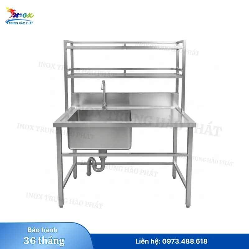 Sản phẩm CHAU RUA INOX CONG NGHIEP 1 HOC CO BAN CHO VA 2 KE TREN — Inox Trung Hào Phát - Công Ty TNHH Inox Trung Hào Phát — MST 0313857441