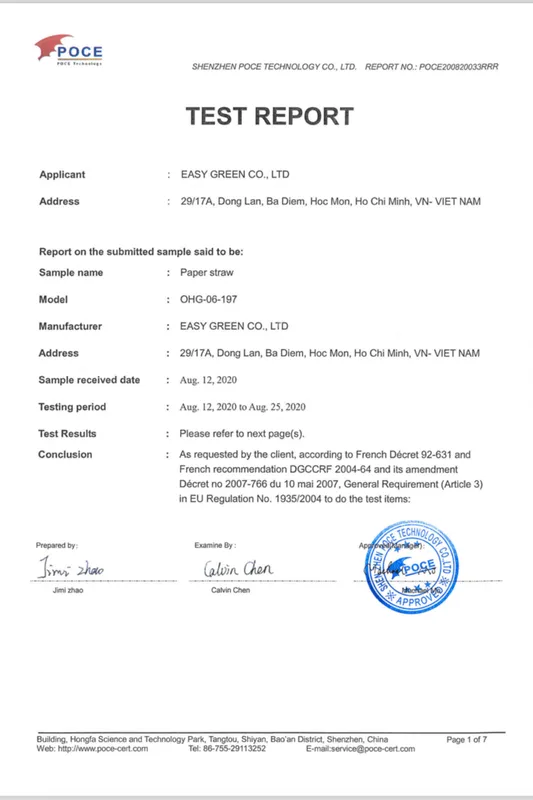 Sản phẩm Test report DGCCRF Easy Green 800x1200 — Công Ty TNHH Easy Green — MST 0313909650