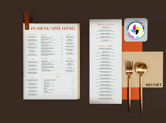 Sản phẩm in menu nha hang — Công Ty TNHH In ấn Thiết Kế Siêu Việt — MST 0314017893