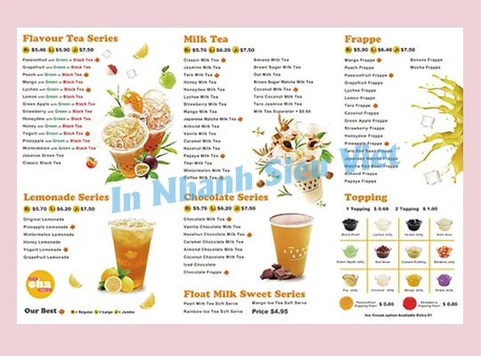 Sản phẩm in menu tra sua 6 — Công Ty TNHH In ấn Thiết Kế Siêu Việt — MST 0314017893