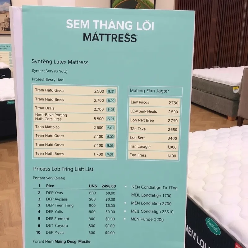 Sản phẩm bang gia nem cao su nhan tao tai nem thang loi 2025 — Công Ty TNHH Nệm Thắng Lợi — MST 0314243042