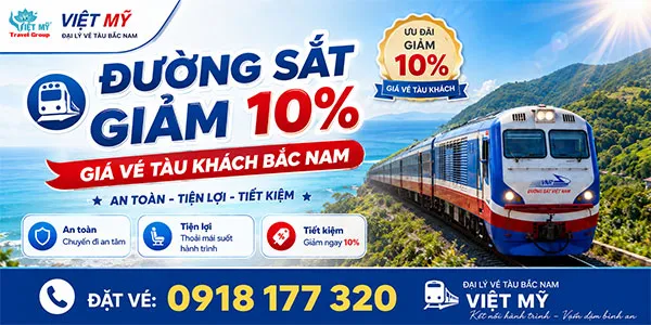 Sản phẩm duong sat giam 10 gia ve tau khach bac nam — Công Ty Cổ Phần Du Lịch Vé Máy Bay Việt Mỹ — MST 0314306140