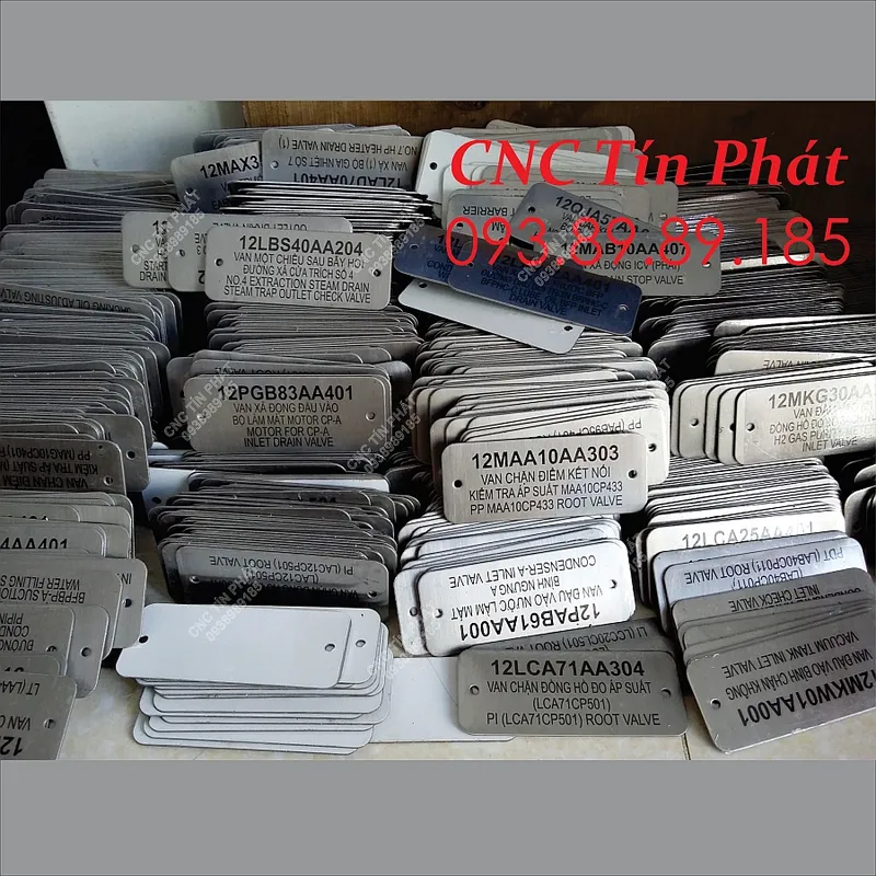 Sản phẩm lam tem nhan inox nhom dong mica theo yeu cau lay gap — Cắt Khắc Laser Tín Phát - Công Ty TNHH CNC Tín Phát — MST 0314415333