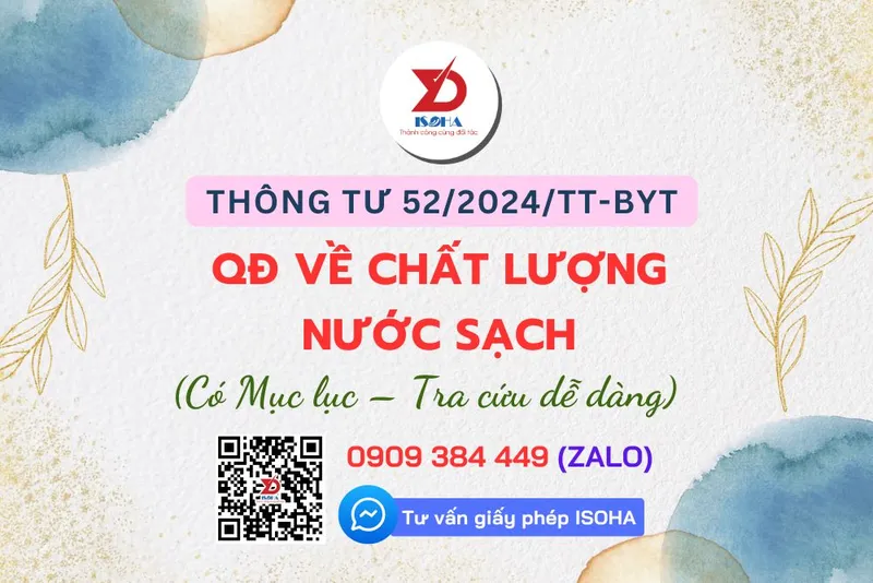 Sản phẩm thong tu 52 2024 tt byt quy dinh ve chat luong nuoc sach — Công Ty TNHH Tiêu Chuẩn Chất Lượng ISOHA — MST 0314510001