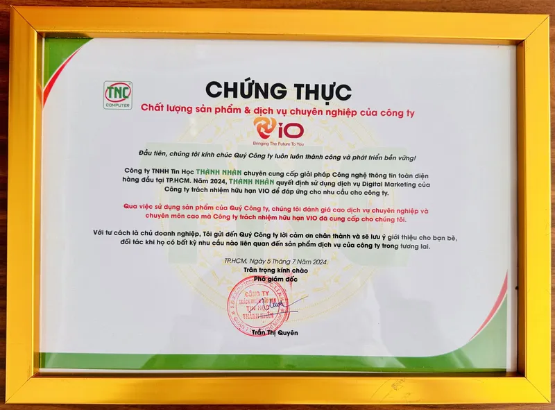 Sản phẩm thanh nhan tnc chung thuc Vio scaled — Công Ty TNHH VIO — MST 0314611659