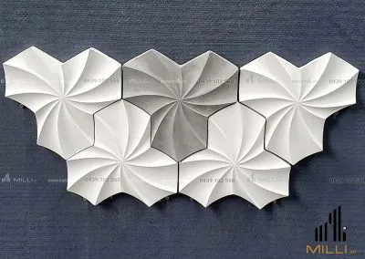 Sản phẩm gach 3D hoa xoay Milli luc giac nhieu mau moi mau trang op tuong 400x284 — Công Ty TNHH Vật Liệu Xây Dựng MILLI — MST 0314747346