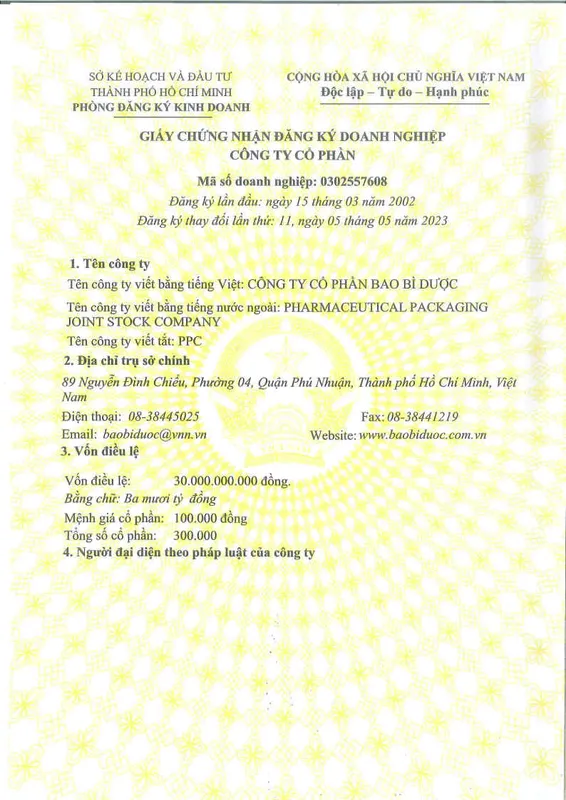 Sản phẩm Bao bi duoc Giay phep kinh doanh_Page1 — Công Ty TNHH Một Thành Viên Bao Bì Dược Sài Gòn — MST 0314803576