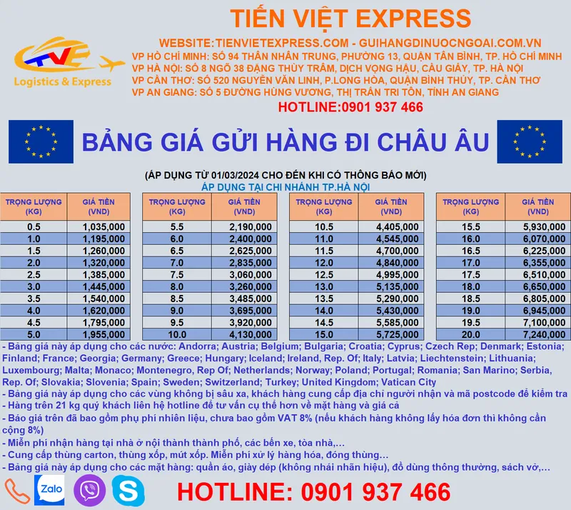 Sản phẩm EU HAN — Công Ty TNHH Vận tải Quốc Tế Tiến Việt — MST 0314960843