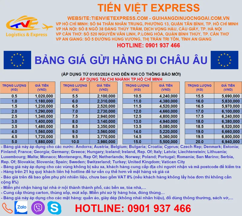 Sản phẩm EU HCM — Công Ty TNHH Vận tải Quốc Tế Tiến Việt — MST 0314960843
