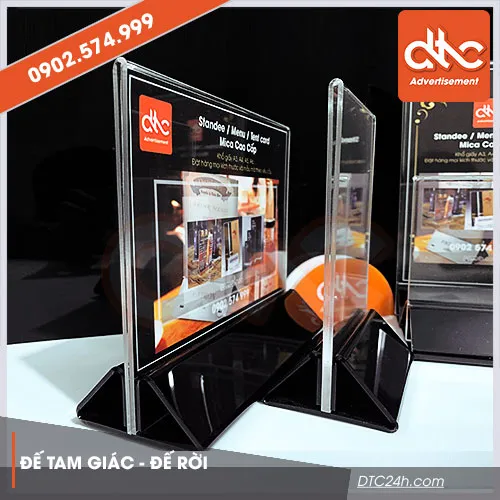 Sản phẩm standee mica de ban de tam giac roi — Công Ty TNHH Thương Mại – Dịch Vụ – Quảng Cáo D.T.C — MST 0315034147