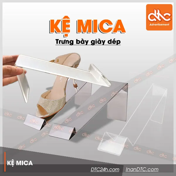 Sản phẩm ke mica trung bay giay dep — Công Ty TNHH Thương Mại – Dịch Vụ – Quảng Cáo D.T.C — MST 0315034147