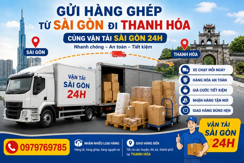 Sản phẩm Gui hang ghep tu Sai Gon di Thanh Hoa — Vận Tải Sài Gòn 24h - Công Ty TNHH Dịch Vụ Vận Tải Sài Gòn 24h — MST 0315117869