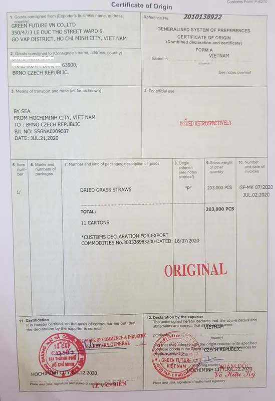 Sản phẩm 02 cartificate original cz — ống Hút Cỏ Bàng Green Future - Công Ty TNHH Sản Xuất Và Thương Mại Green Future
Việt Nam — MST 0315448878
