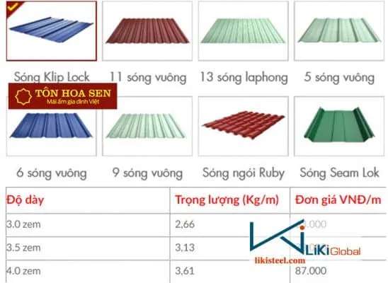 Sản phẩm bao gia ton hoa sen hom nay 548x400 — Công Ty TNHH Liki Steel — MST 0315558119