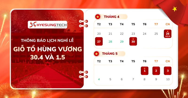 Sản phẩm hyesungtech thong bao nghi le gio to va 304 105 — Công Ty CP Hyesungtech Viet Nam — MST 0315572360