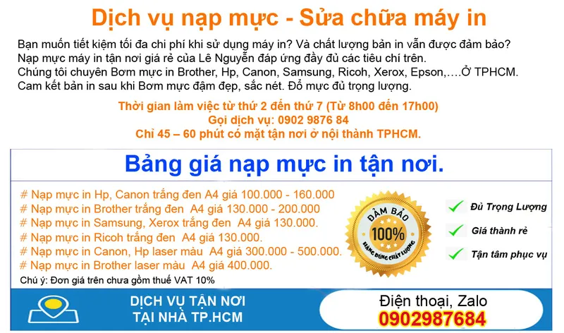 Sản phẩm nap muc — Mực In Lê Nguyễn - Công Ty TNHH Thương Mại Tin Học Lê Nguyễn — MST 0315604742
