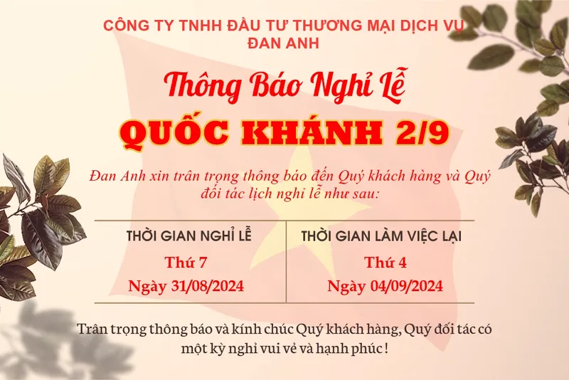 Sản phẩm thong bao nghi le 29 2634 — Công Ty TNHH Đầu Tư Thương Mại Dịch Vụ Đan Anh — MST 0315838518